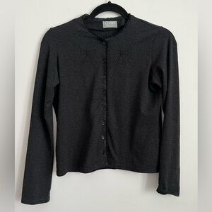 Sandro Women Vintage Unique Dark Gray Button-Up Bow Coquette Cardigan S Small